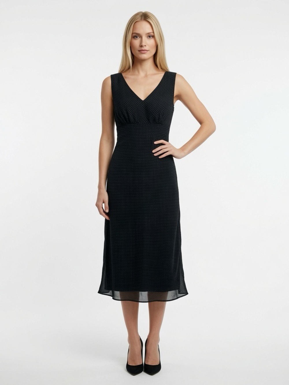 FLP Black Polka Dot Empire Waist Sleeveless Dress Size 10